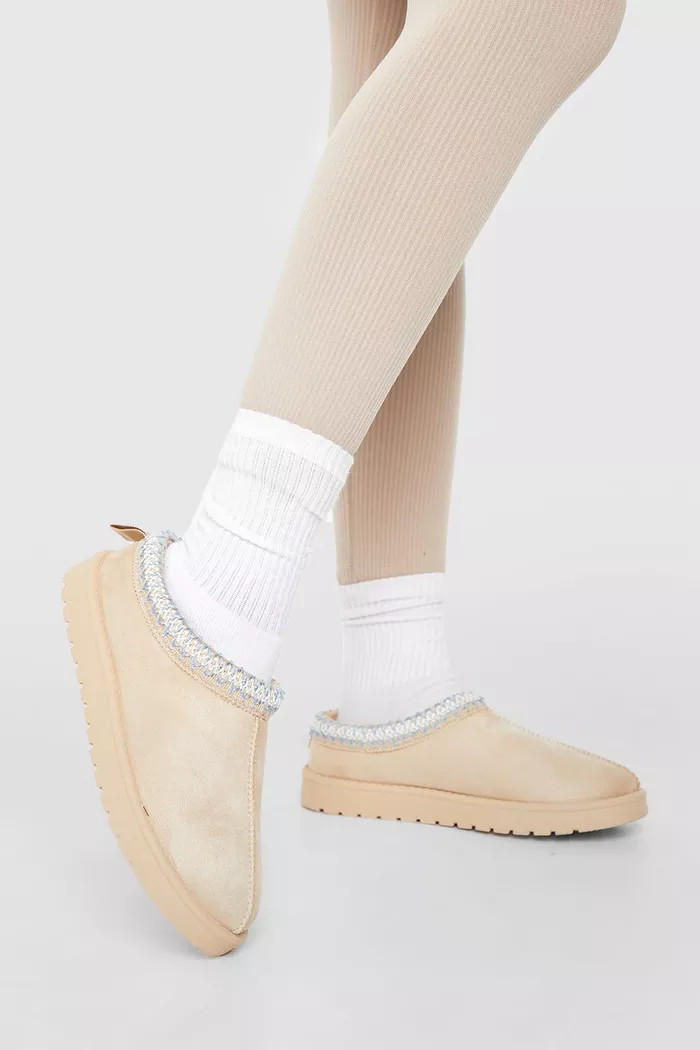 Embroidered Slip On Cosy Mules | Boohoo.com (UK & IE)