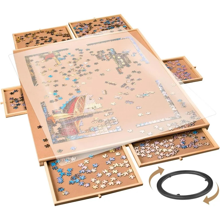 1500 Pieces Rotating Puzzle Board with 6 Storage Drawers & Protective Cover - Wooden Jigsaw Puzzl... | Walmart (US)