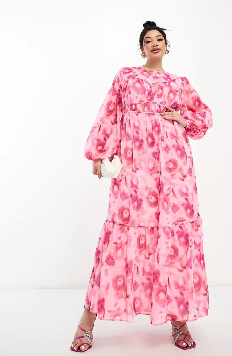 Curve Floral Channel Waist Long Sleeve Maxi Dress | Nordstrom