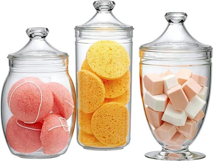 Amazing Abby - Adore - Acrylic Apothecary Jars (3-Piece Set), Plastic Jars with Lids, Bathroom Ca... | Amazon (US)