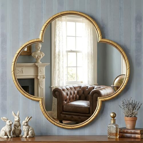MYOTA Vintage Wall Mirror -31.5" Antique Gold Four Leaf Clover Mirror with Scalloped, Clover Shape Wall Mirrors Decor for Living Room, Bathroom, Fireplace,Bedroom, Hallway | Amazon (US)