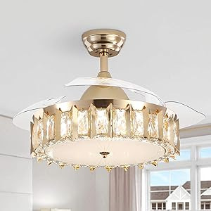 Dawn Whisper 36'' Crystal Ceiling Fan with LED Lights and Remote Control, Modern Retractable Ceil... | Amazon (US)