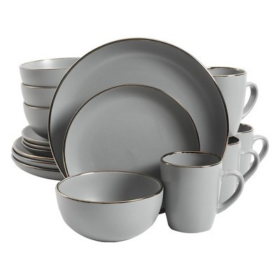 Gibson Home Rockaway Round Stoneware Dinnerware, Service for 4, Grey w/ Gold Rim | Target