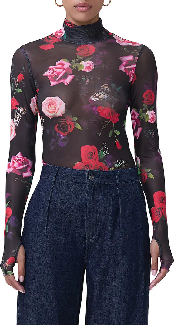 Zadie Print Mesh Turtleneck Top | Nordstrom