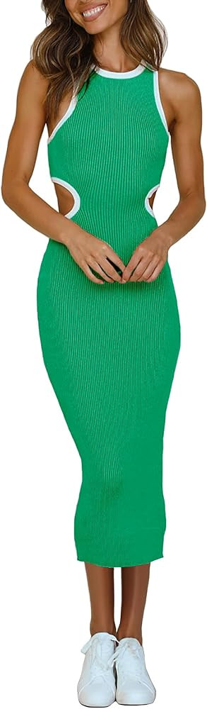 Womens Sexy Cut Out Waist Open Back Bodycon Dress Ankle Length Ribbed Party Club Midi Mini Dresse... | Amazon (US)