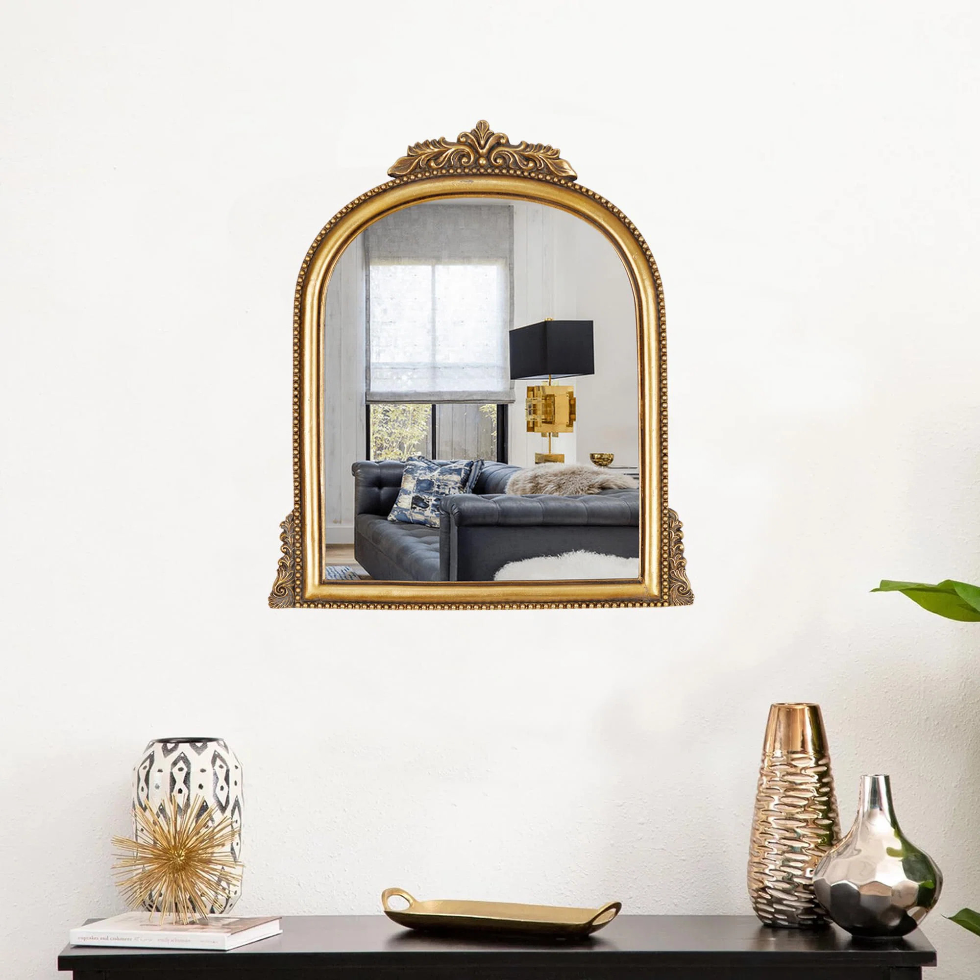 Gold Ornate Baroque Mirror Hanging Mirror Arched Makeup Mirror Antique Mirror;Resin Frame Size:15... | Wayfair North America