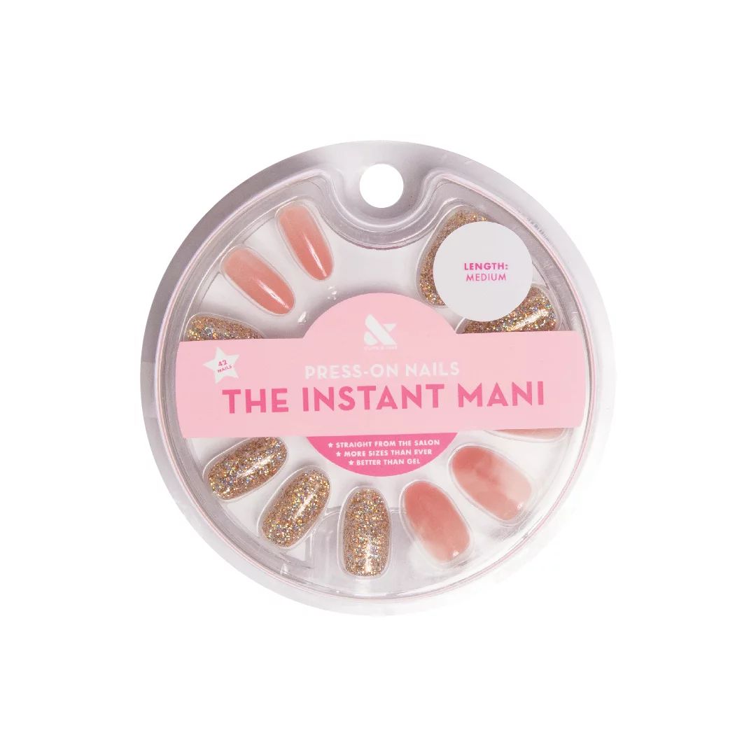 Olive & June Press-on Artificial Nails, Oval Medium, Glitter Party, Pink, 42 ct | Walmart (US)