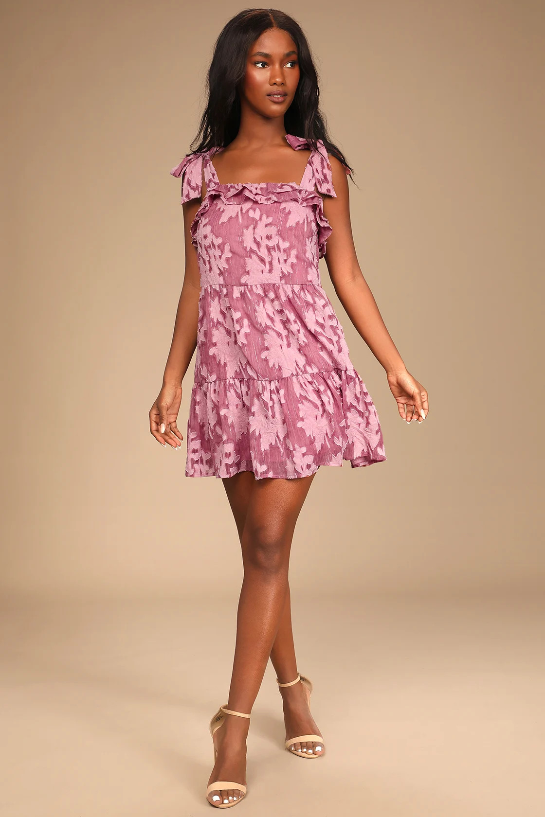 Rush of Romance Mauve Burnout Tie-Strap Tiered Mini Dress | Lulus (US)