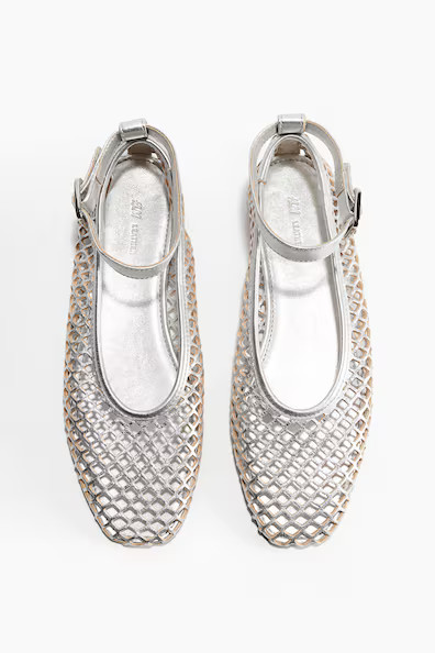 H & M - Perforated Leather Ballet Flats - Silver | H&M (US + CA)