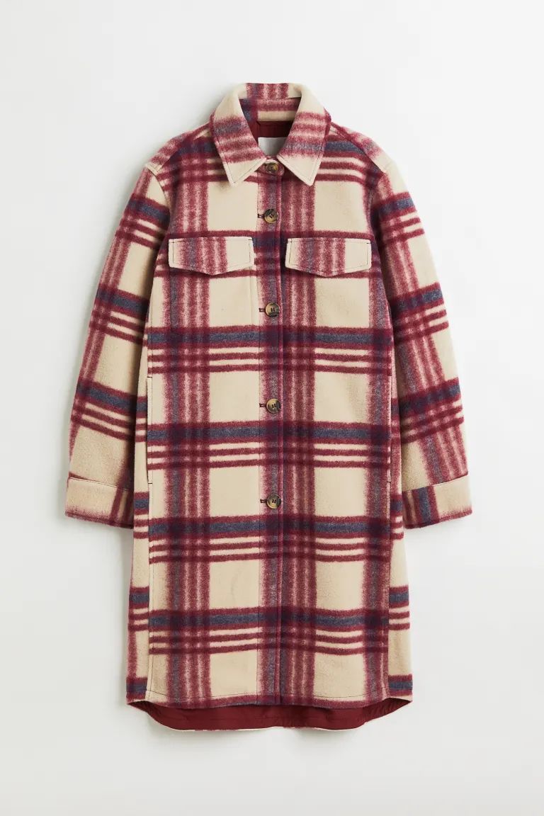 Long Shacket - Dark red/plaid - Ladies | H&M US | H&M (US + CA)