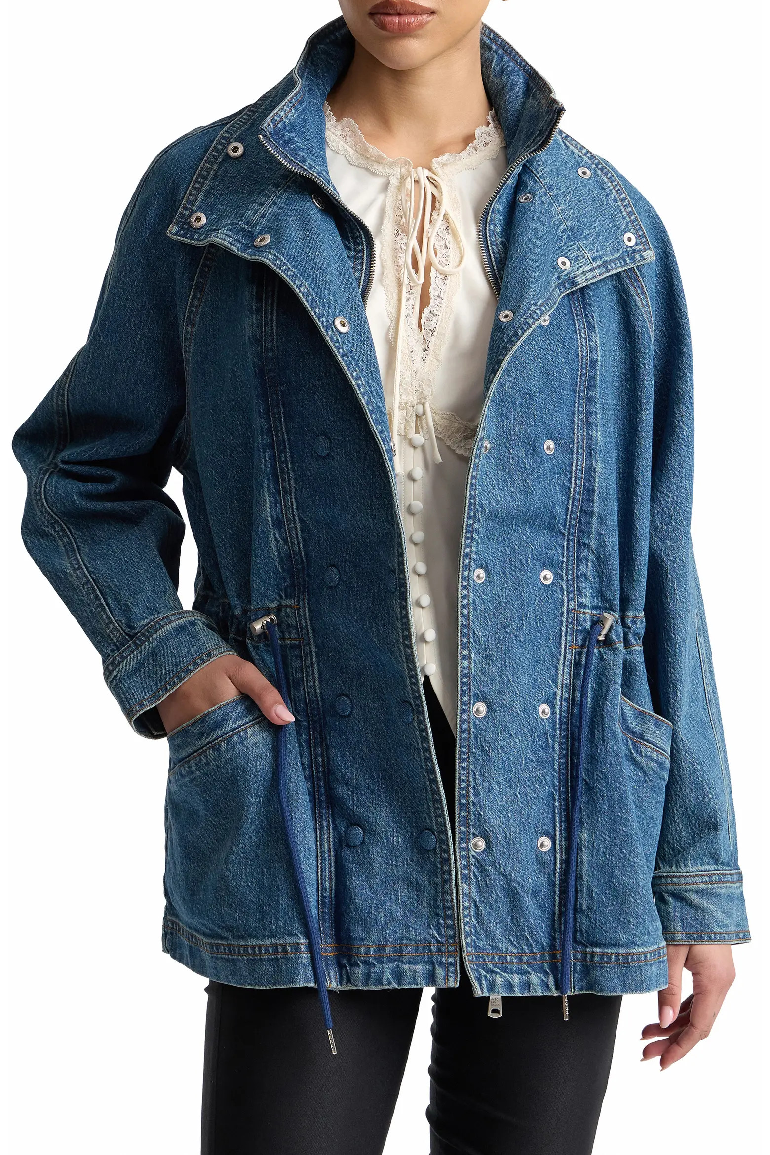 Double Breasted Stretch Denim Jacket with Bib Inset (Women) | Nordstrom | Nordstrom
