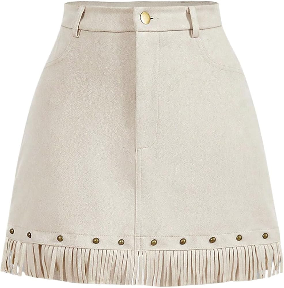 WDIRARA Women's Faux Suede Fringe High Waisted Tassel Western Mini Skirts | Amazon (US)