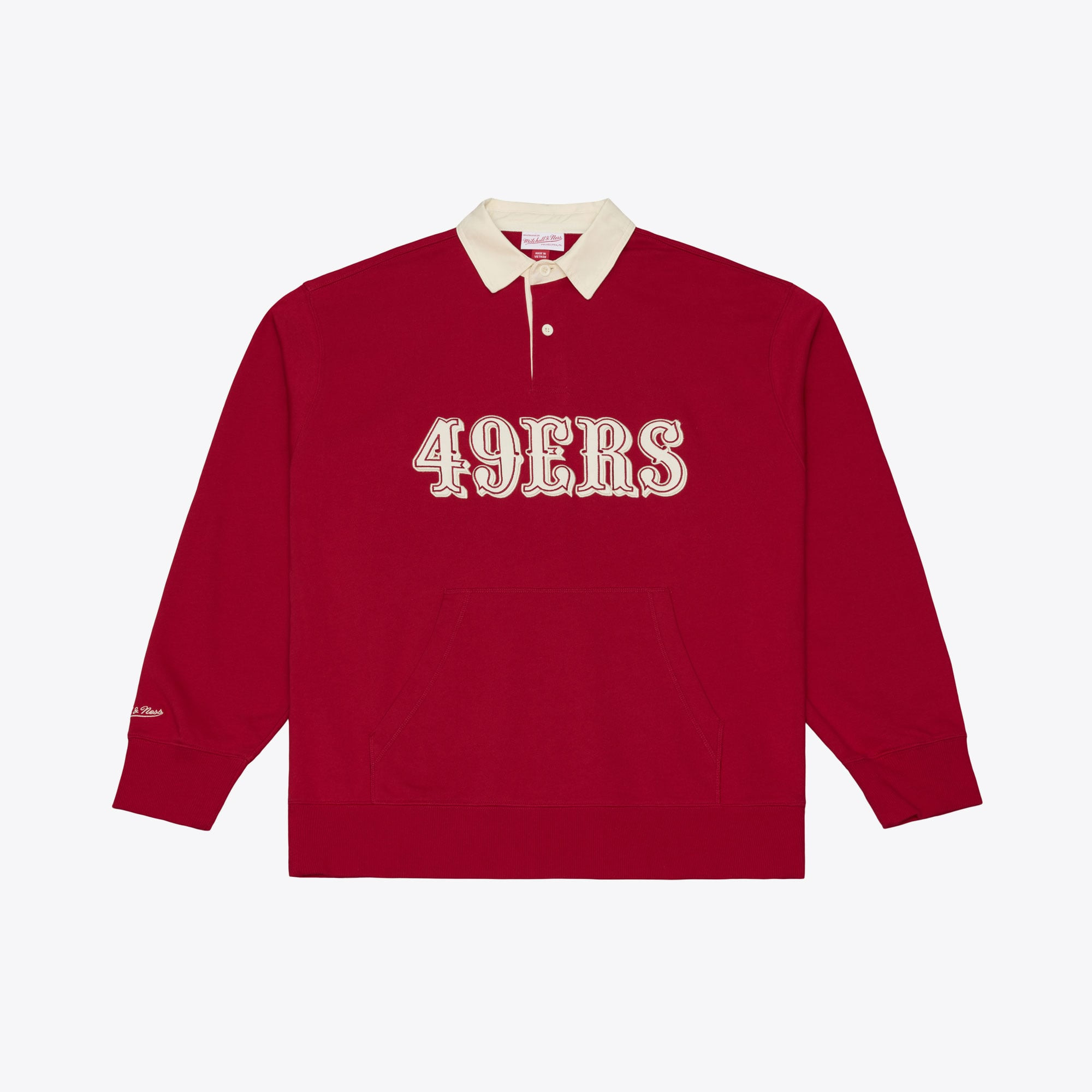 San Francisco 49ers Scarlet Retro Roots French Terry Fleece Polo Sweatshirt | Mitchell & Ness