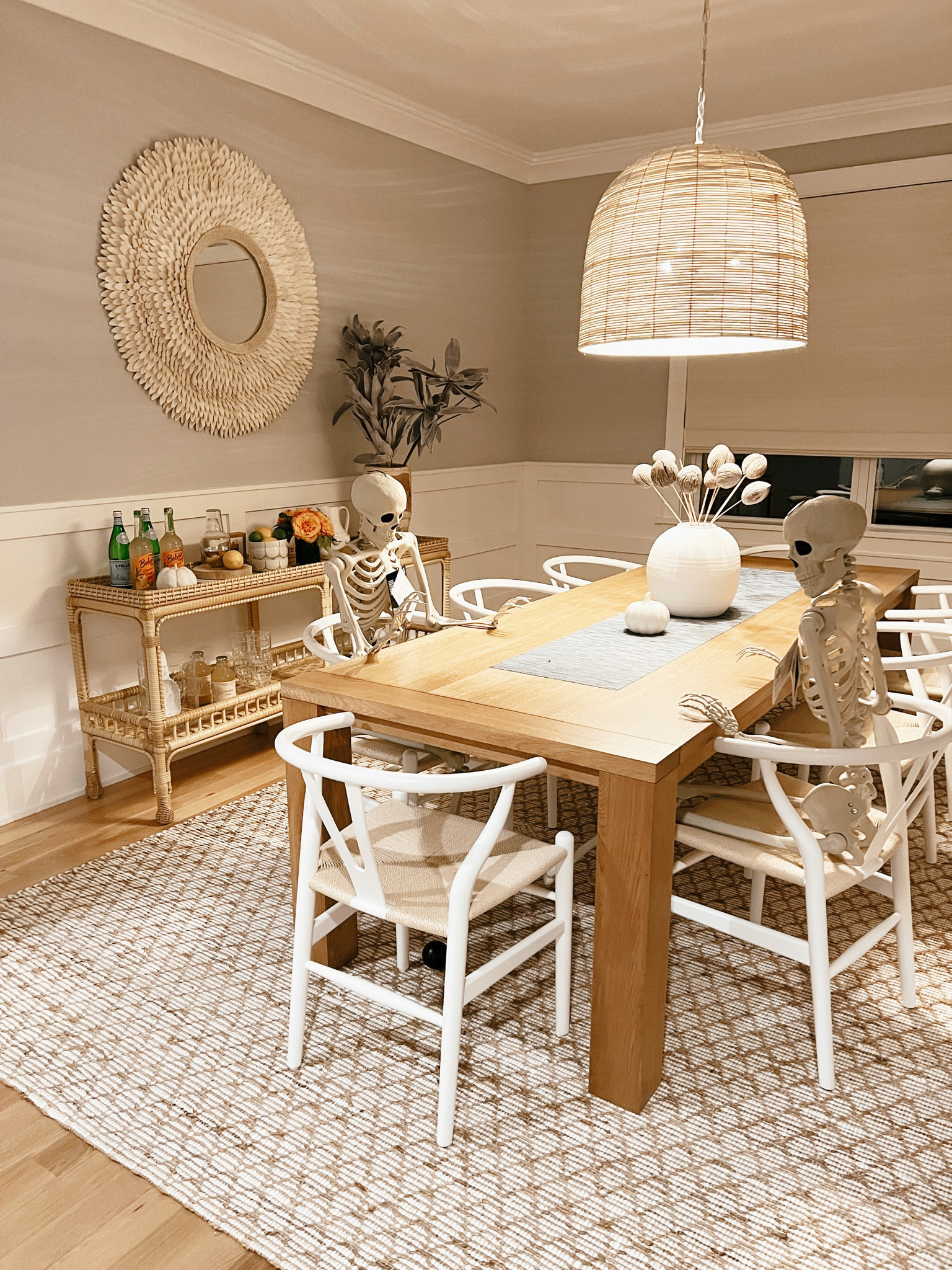 Spooky Season 💀 

#halloween #skeleton #diningroom #serenaandlily #decor #table #chairs #basketlight #barcart

#LTKhome #LTKSeasonal #LTKHalloween