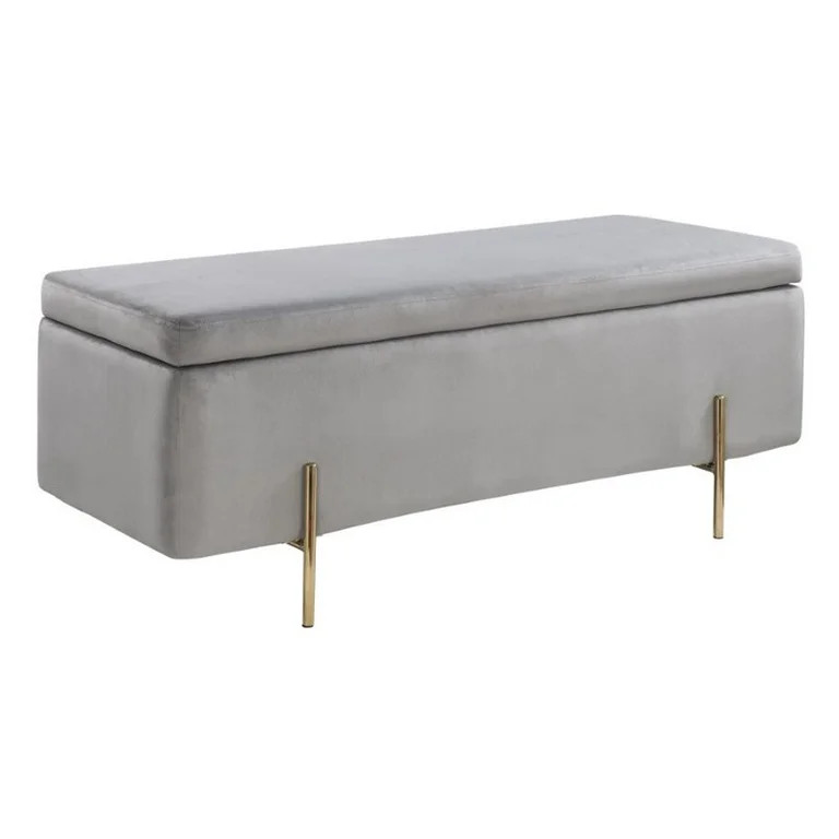 Contemporary Home Living 45" Emma Gray Velvet Storage Bench Chair with Metal Base - Walmart.com | Walmart (US)