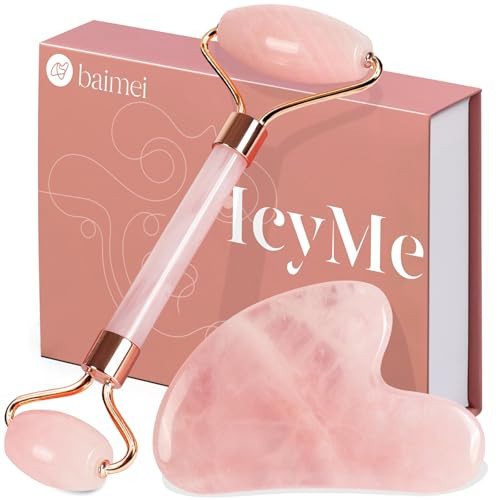 BAIMEI IcyMe Jade Roller & Gua Sha, Face Roller Redness Reducing Skin Care Tools, Self Care for Women, Massager for Face, Eyes, Neck, Relieve Fine Lines and Wrinkles - Rose Quartz | Amazon (US)