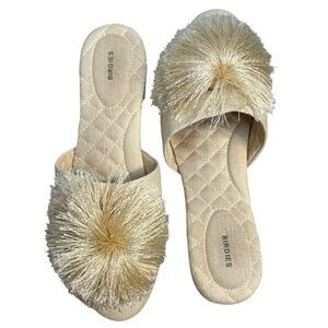 Birdies songbird mules linen cream Pom Pom Women's flats size 8 shoes | Poshmark