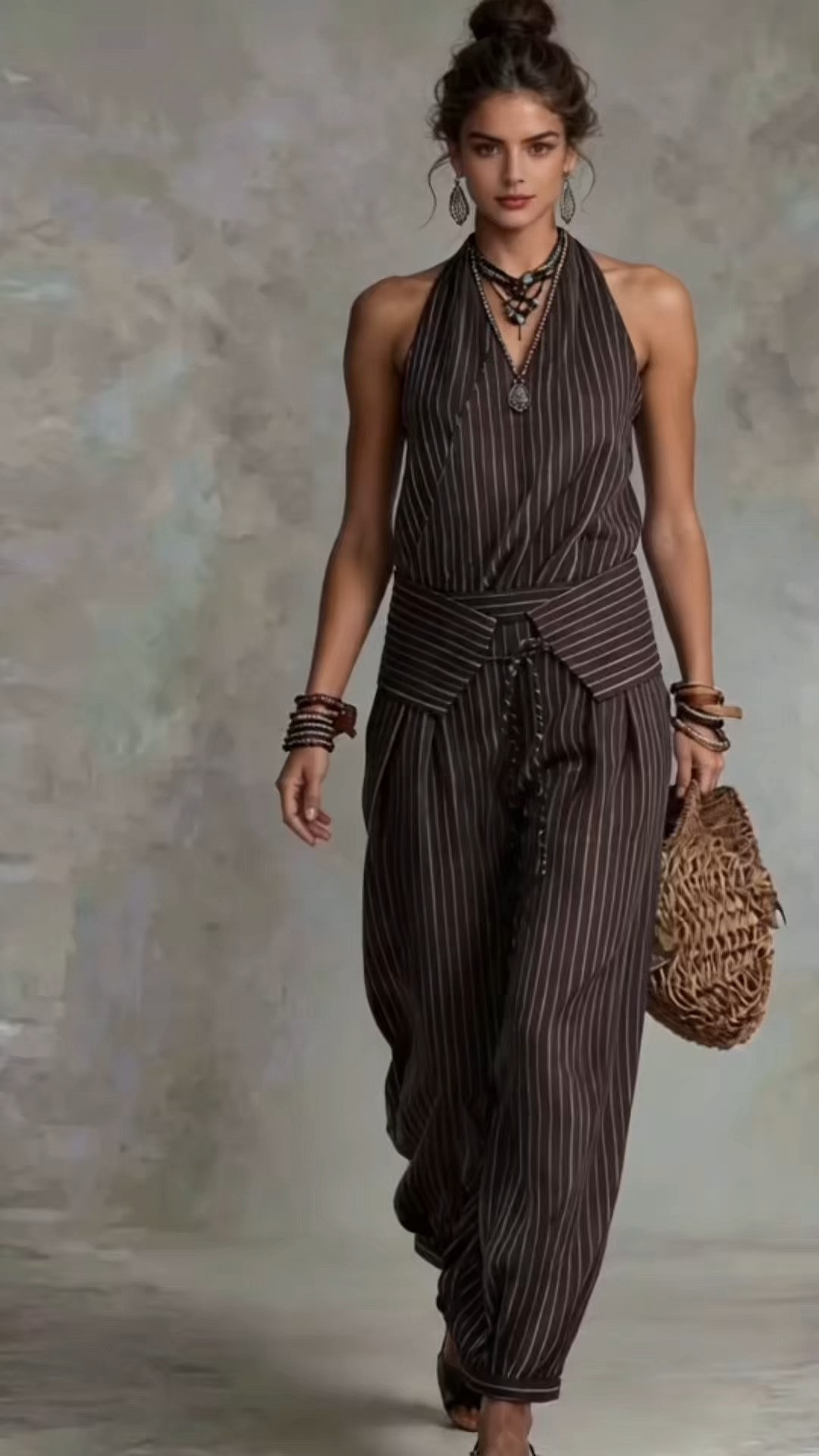 Boho-chic striped halter jumpsuit that delivers laid-back luxury vibes ✨ 

 #LTKootd #LTKOver40 #LTKWorkwear