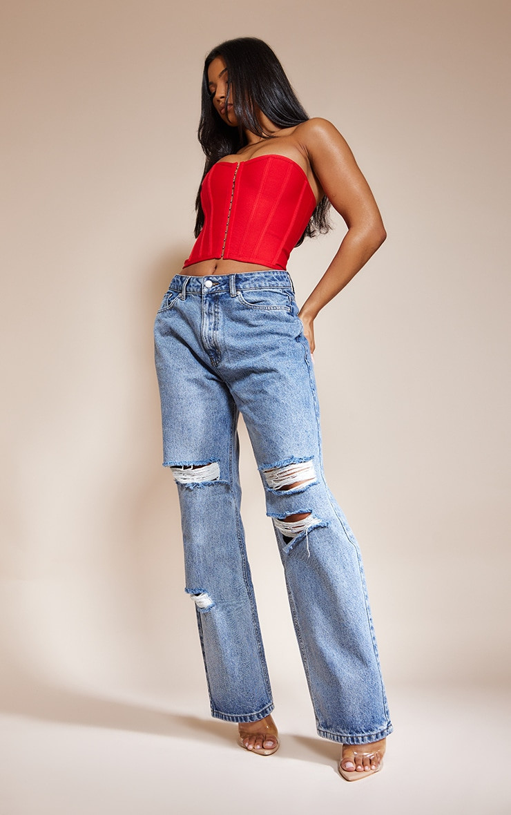 Dusty Red Bandage Hook And Eye Structured Corset | PrettyLittleThing US