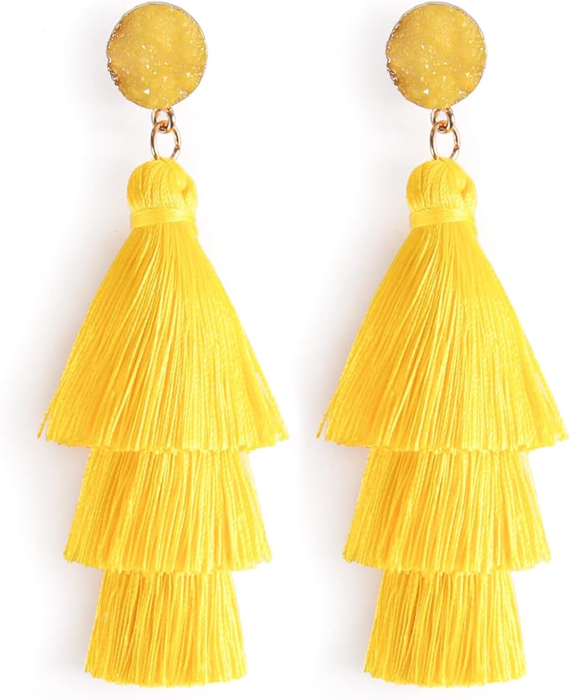 BELMARTI Colorful Statement Layered Tassel Earrings, Druzy Stud Bohemian Dangle Drop Earrings, Ha... | Amazon (US)