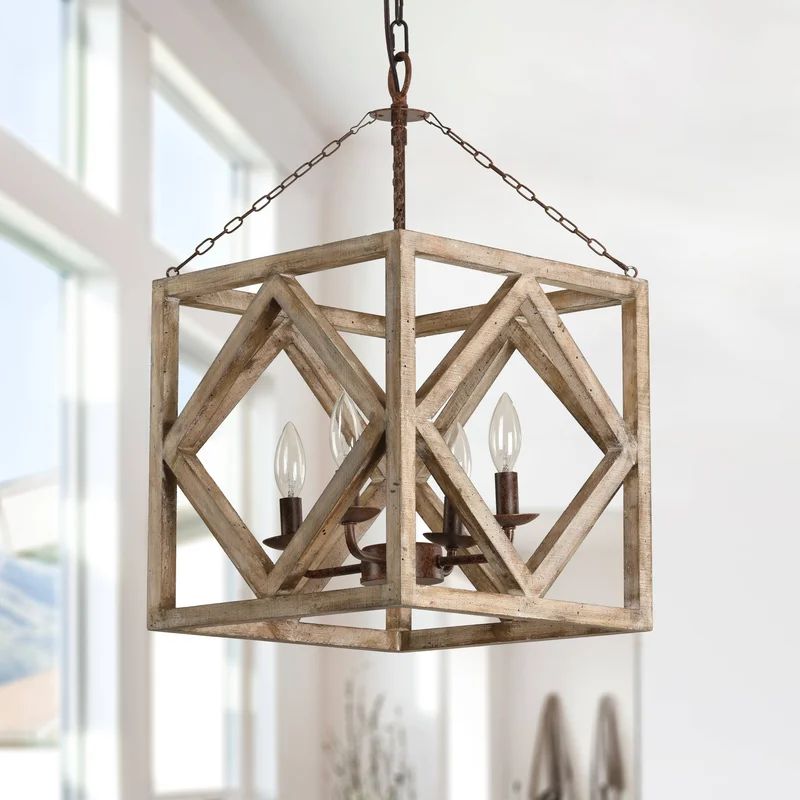 Albern 4 - Light Shaded Chandelier with Wood Accents | Wayfair Professional
