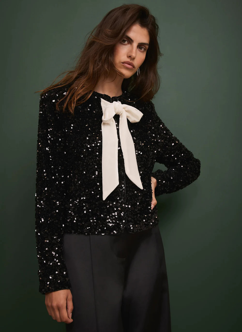 Black Sequin Bow Detail Jacket | Mint Velvet