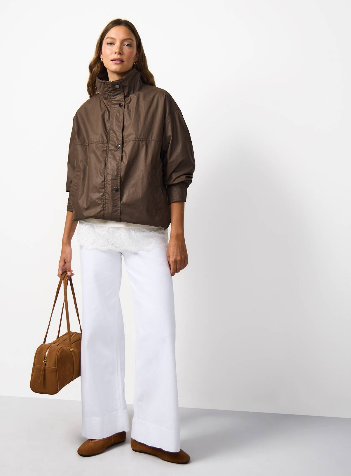 Buy Brown Coated Cotton Bomber Funnel Neck Jacket XL | Jackets | Tu | Tu Clothing