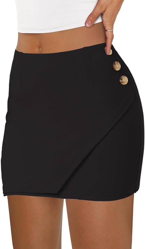 EXLURA Women's Elastic High Waisted Button Mini Skirts Sexy Bodycon Pencil Short Skirts Slim Fit ... | Amazon (US)
