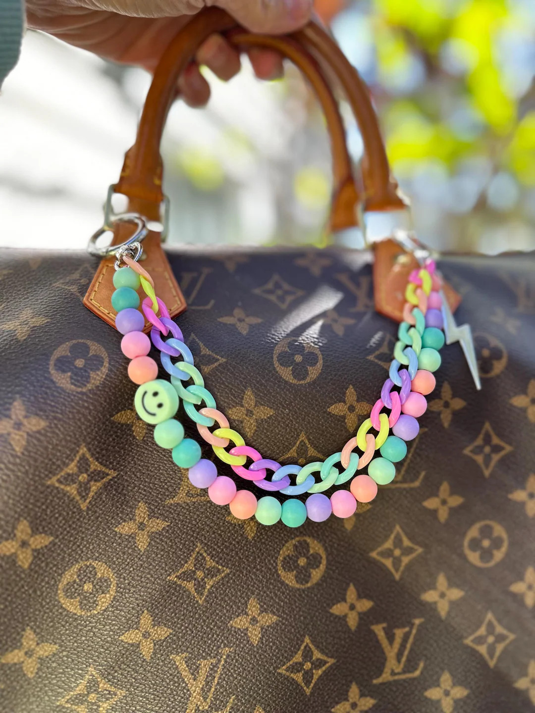 Pastel Beaded Purse Charm With Smiley Face and Lightning Bolt Cute Purse Strap Kawaii Purse Jewel... | Etsy (US)