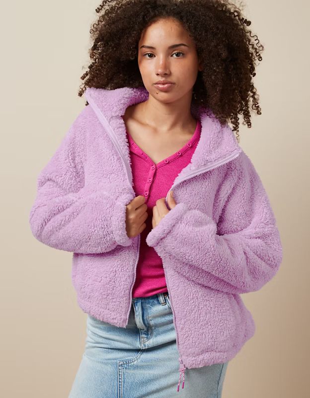 AE Zip-Up Bear Hug Sherpa Jacket | American Eagle Outfitters (US & CA)