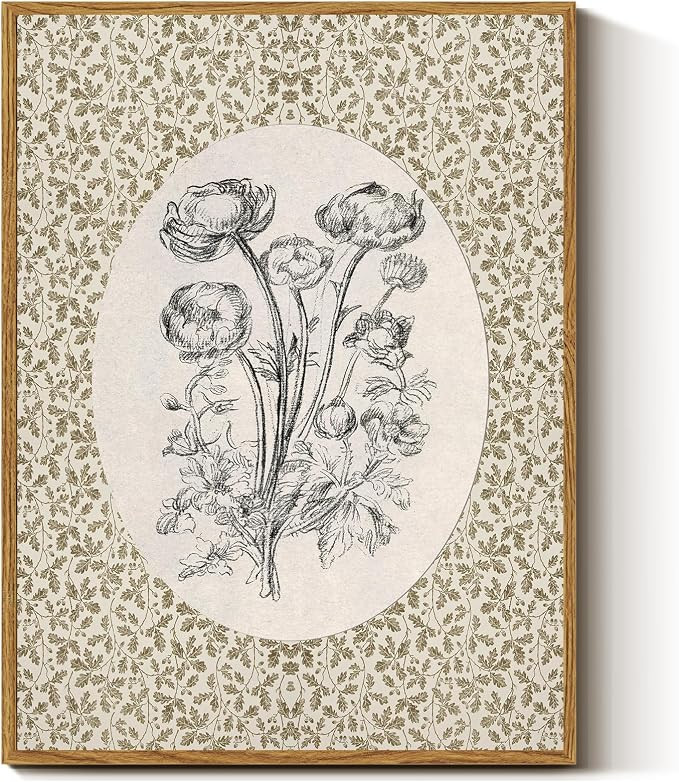 InSimSea Framed Canvas Prints Art Vintage Decor, Classical Neutral Floral Painting, Rustic Cottag... | Amazon (CA)