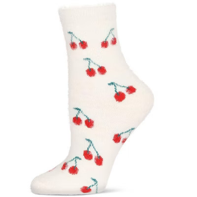 Memoi Women's Cherries Cozy Crew Socks Ivory 9-11 | Target