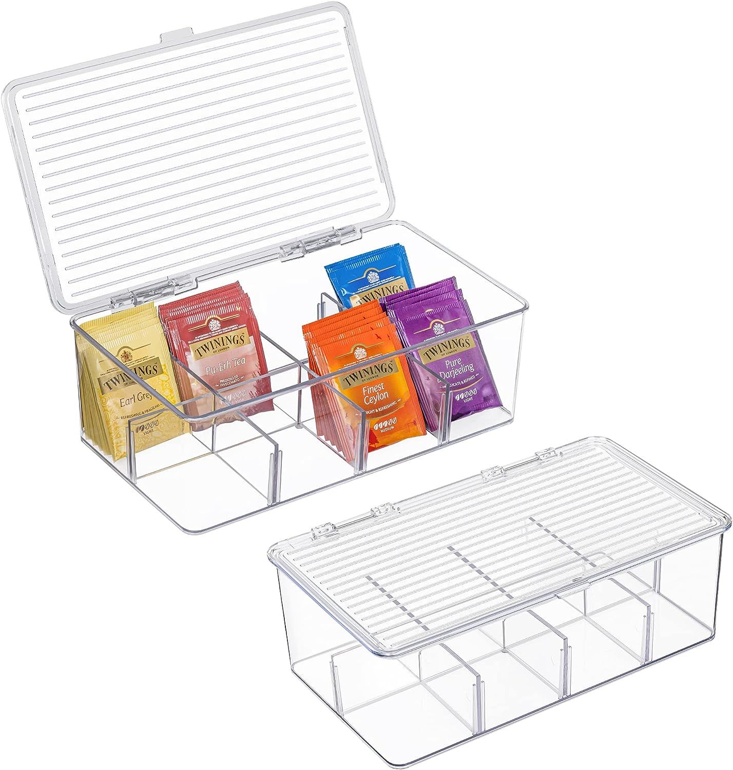 2 Pack Stackable Tea Bag Organizer, Vtopmart Plastic Tea Storage Box for Kitchen Pantry Cabinets ... | Amazon (US)