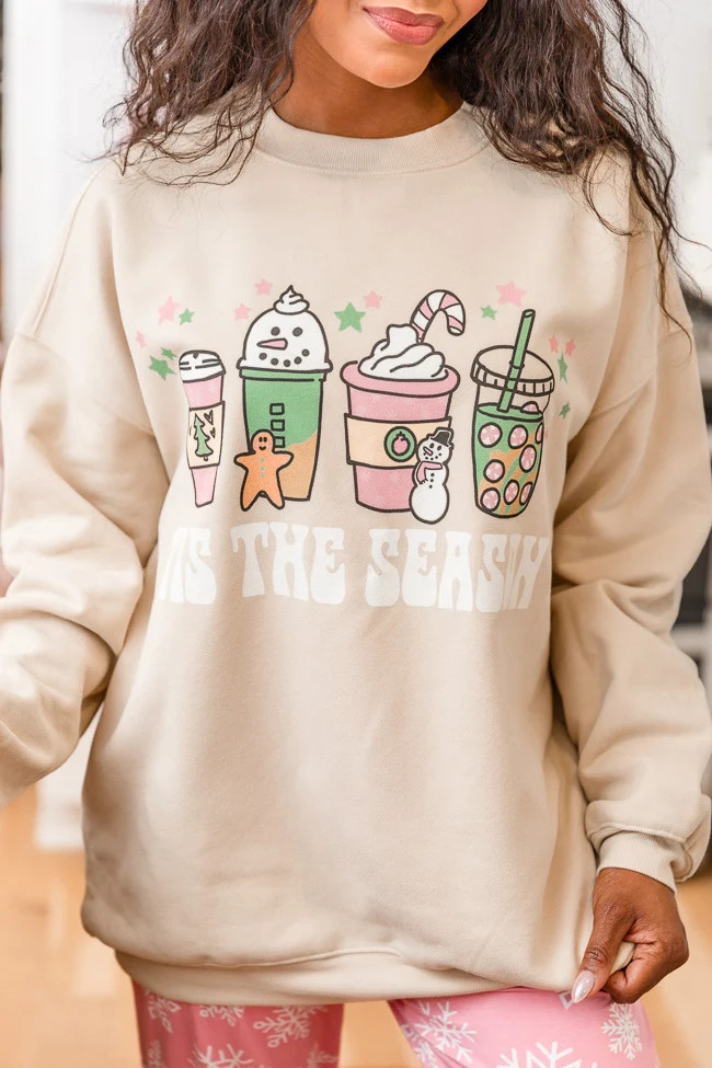 Tis the season Winter ivory Oversized Graphic Sweatshirt | Pink Lily