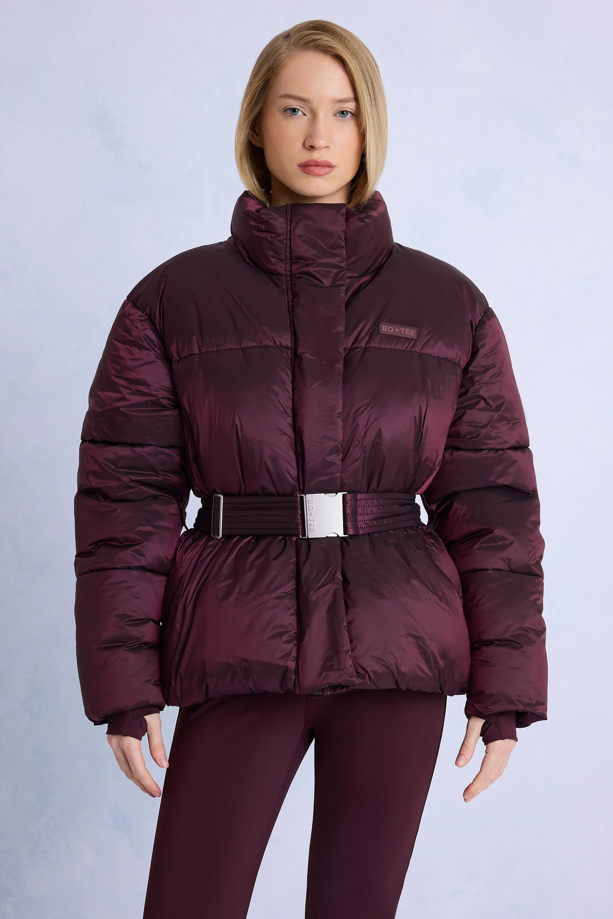 Waterproof Belted Oversized Ski Jacket in Burgundy | Oh Polly