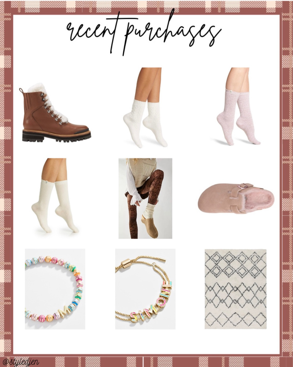 Recent buys - Marc fisher izzie boots, socks to wear with boots and clogs, Birkenstock Boston clogs, baublebar bracelets and new rug for living room



#LTKSeasonal #LTKunder50 #LTKunder100