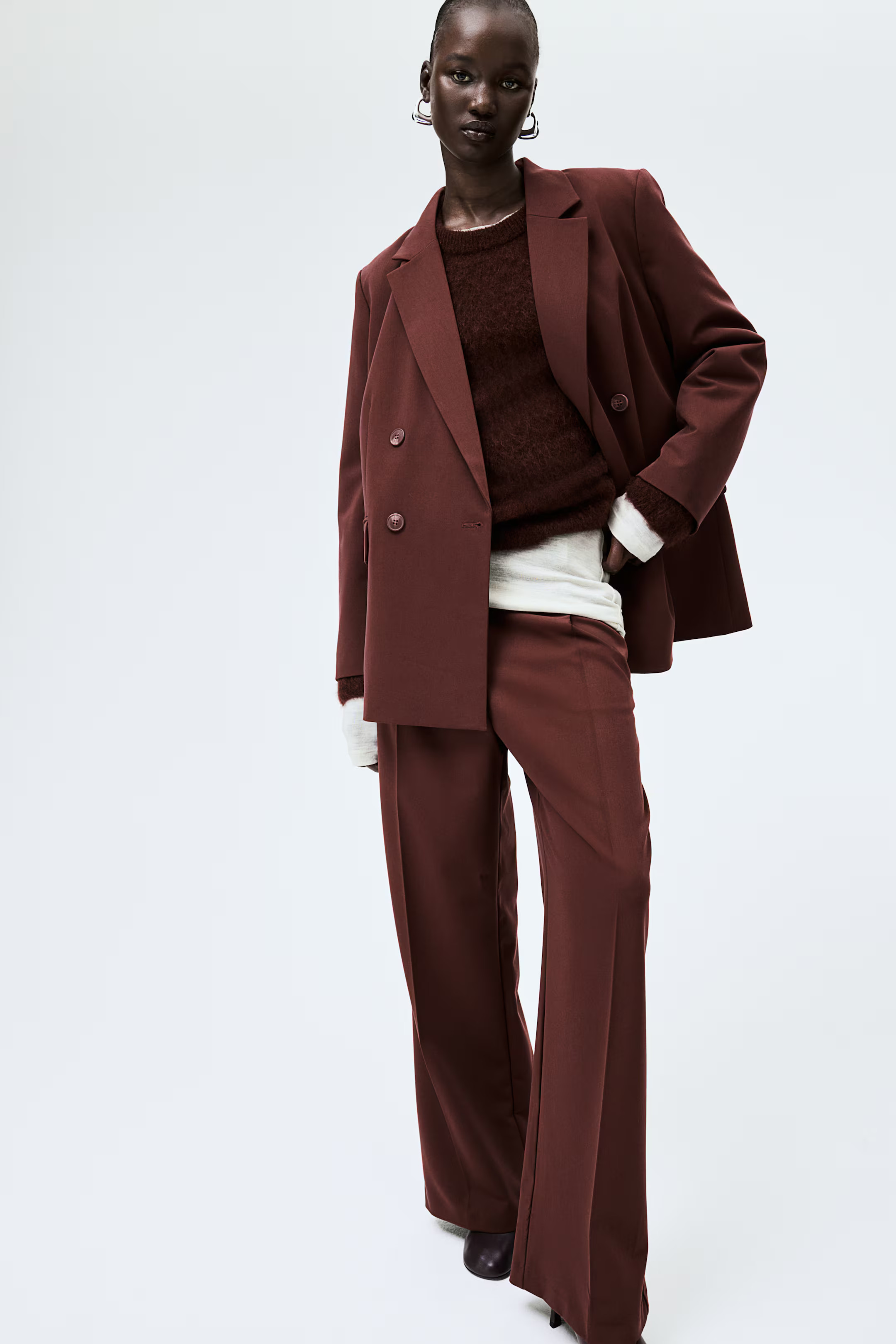 Wide trousers - Burgundy - Ladies | H&M GB | H&M (UK, MY, IN, SG, PH, TW, HK)