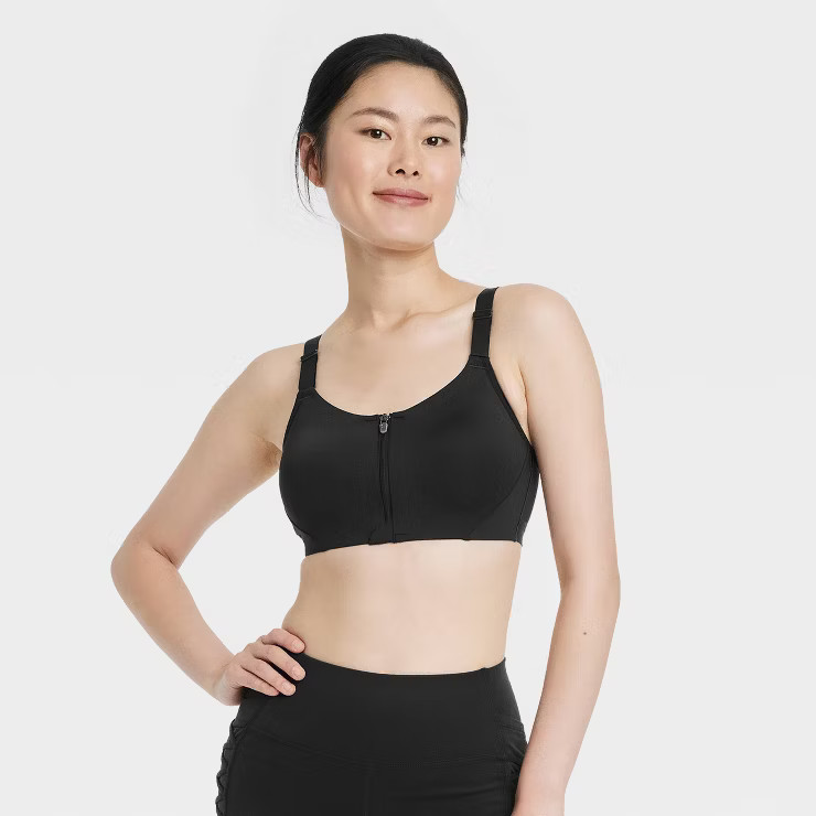 Women's High Support Sculpt Zip-Front Mesh Crossback Sports Bra - All in Motion™ | Target