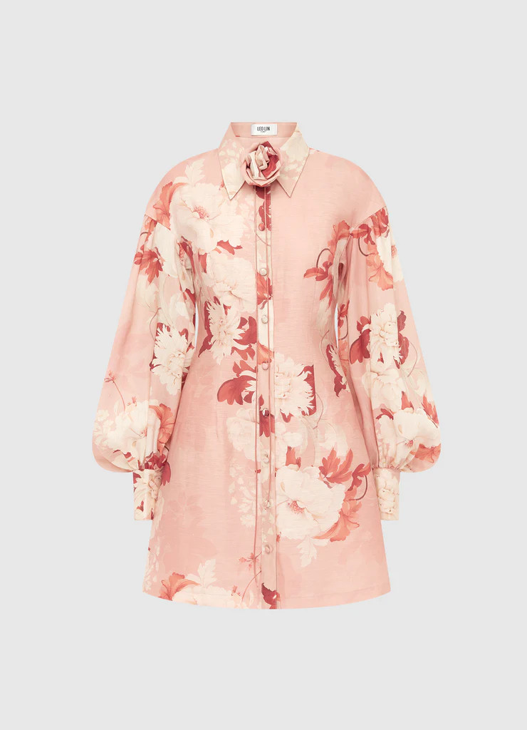 Juliana Shirt Mini Dress - Peony Print | LEO LIN