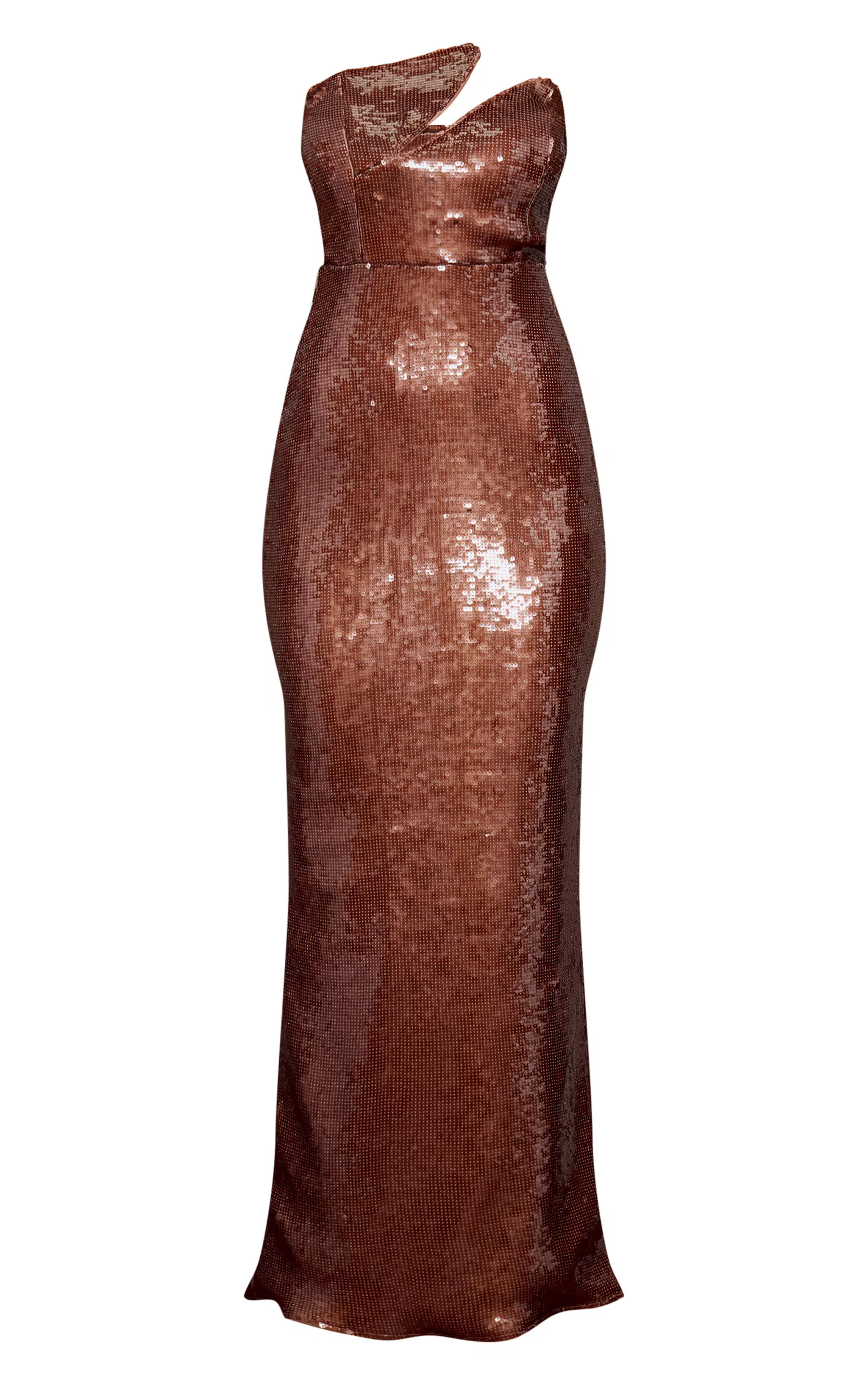 Brown Sequin Bandeau Wired Maxi Dress | PrettyLittleThing UK