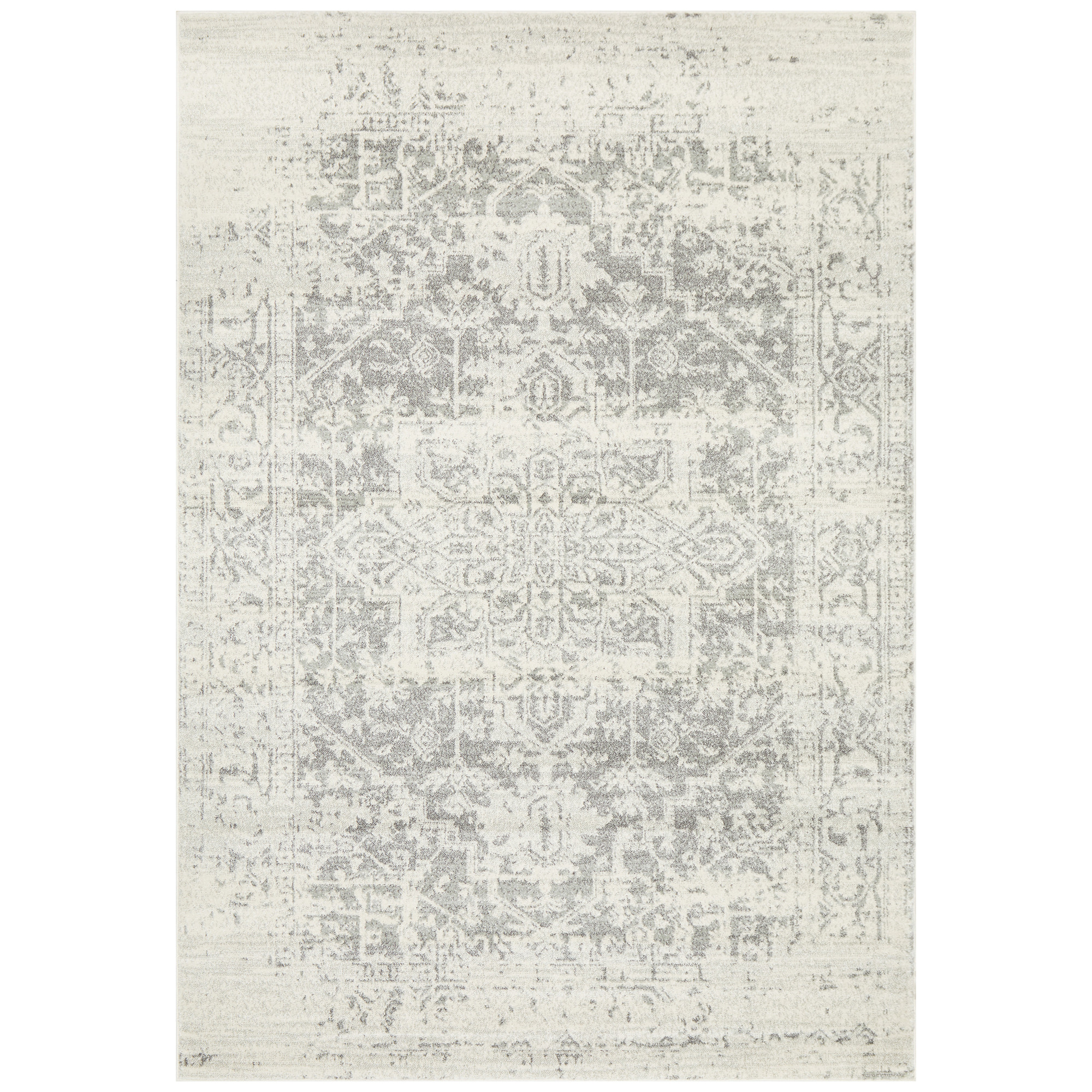 Bone, White & Silver Vintage-Style Art Moderne Cezanne Rug | Temple & Webster AU
