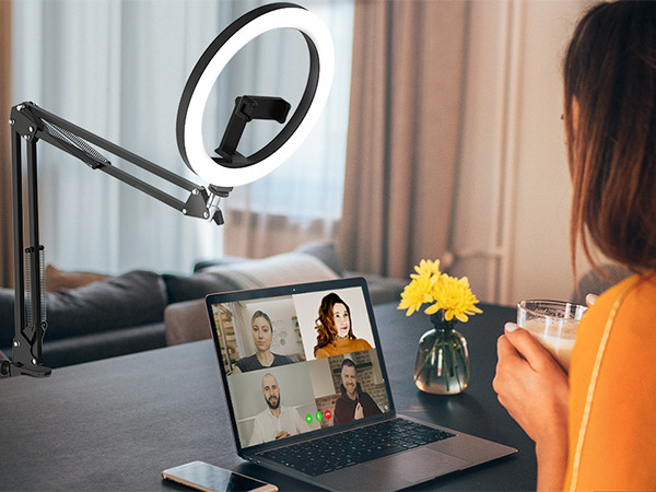 Overhead Camera Mount with Selfie Ring Light and Phone Holder, 10" LED Ring Light for Desk with S... | Amazon (US)