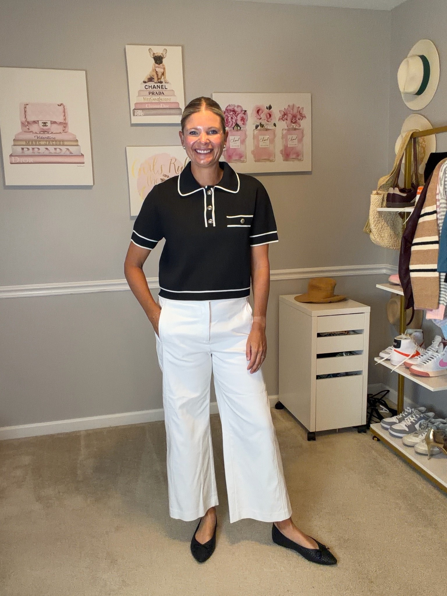 High waisted cropped wide leg trousers TTs (go down if in between)
Black short sleeve sweater TtS
Ballet flats are from Birdies

#LTKMidsize #LTKOver40 #LTKWorkwear
