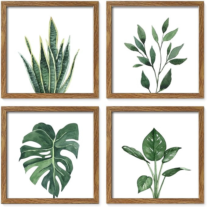 ArtbyHannah Framed Bathroom Wall Decor, 10x10 Inch Botanical Wall Art with Sage Green Plant Print... | Amazon (US)