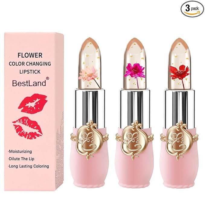 BestLand 3 Pcs/Set Flower Jelly Lipstick Set Temperature Change Moisturizer Long Lasting Nutritio... | Amazon (US)