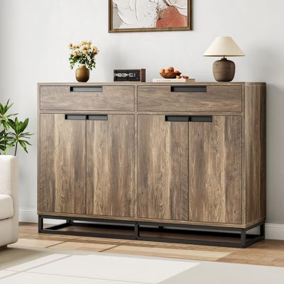 Sideboard Buffet Cabinet, 55 Inch Large Modern Kitchen Storage Cabinet with 2 Drawers and 4 Doors, Coffee Bar Buffet Table for Kitchen, Retro Brown | Target