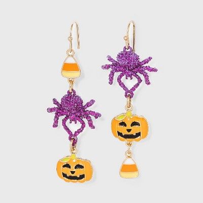 Halloween Spider Pumpkin Drop Earrings - Purple/Orange | Target