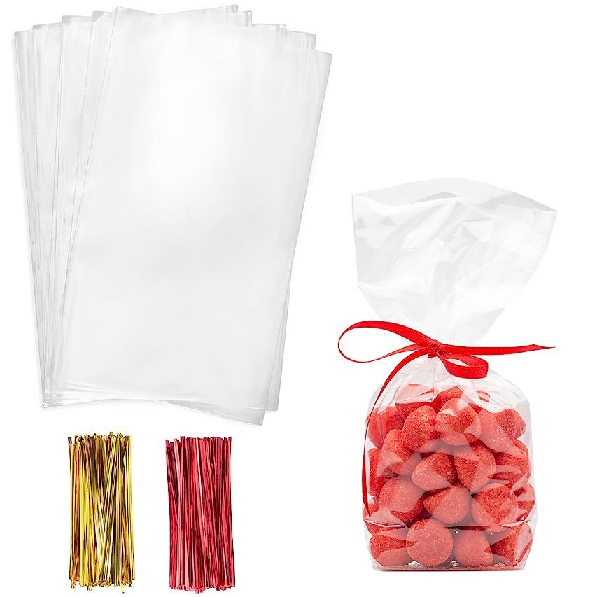 Cello Cellophane Treat Bags,200 PCS Clear Pastic Gift Bags with Twist Ties,Party Favor Bags (7"x10") | Amazon (US)