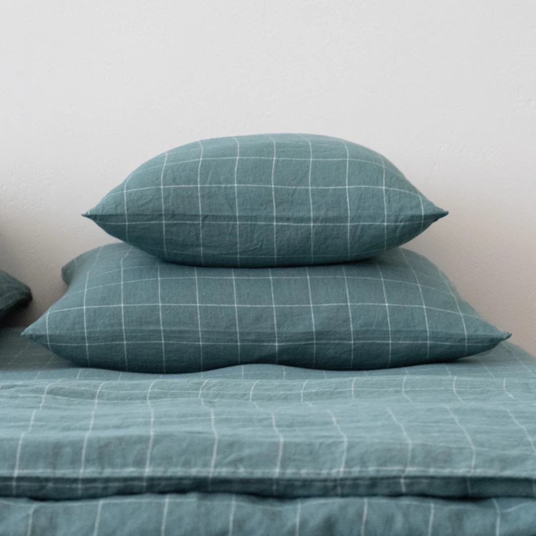 Washed Linen Pillow Case Arctic Check, Widow Pane, Plain Design. Linen Standard, Queen, King, Cus... | Etsy (US)