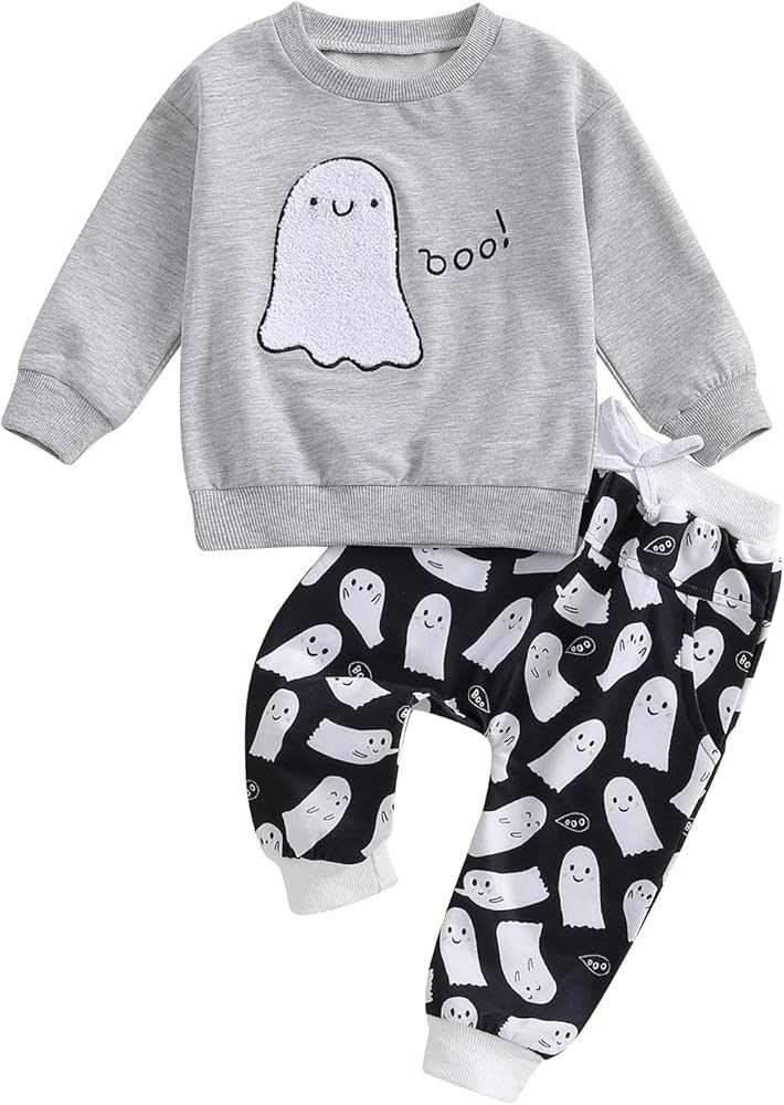 Toddler Baby Boy Halloween Outfits Long Sleeve Ghost Pumpkin Sweatshirt Top Pant Set Infant Fall ... | Amazon (US)